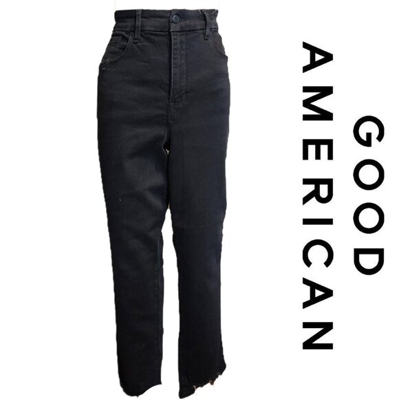 Good American Classic Chewed Hem Slim Straight Jeans NWT Black Size 14 - Picture 1 of 16